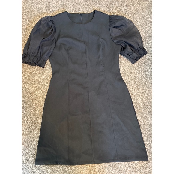 Dazy Dresses & Skirts - Dazy Puff Sleeve Mini Dress Women XL Black Excellent Sheer Short Sleeve Zip Up